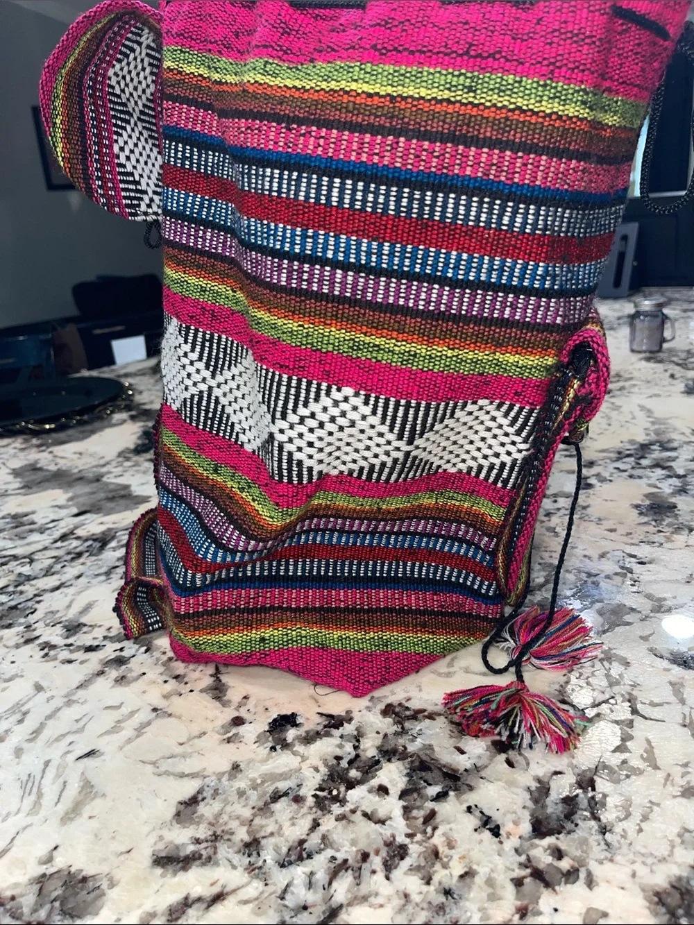 Boho Multicolor Woven Tote Bag - Pink Striped Shoulder Bag